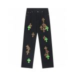 Chrome Hearts Leopard and Green Cross Patch Jeans