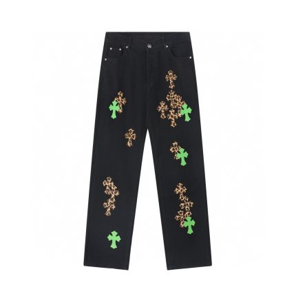 Chrome Hearts Leopard and Green Cross Patch Jeans