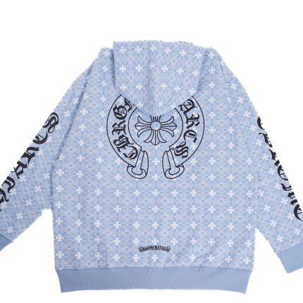 Chrome Hearts Light Blue Floral Cross Zip Hoodie