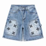 Chrome Hearts Light Blue Splatter Cross Denim Shorts