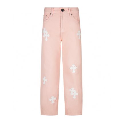 Chrome Hearts Light Pink White Cross Patch Jeans