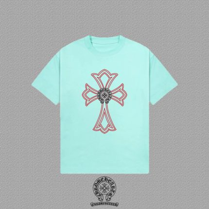Chrome Hearts Mint Green Red Outline Cross T-Shirt