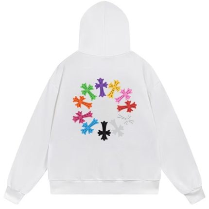 Chrome Hearts Multi Color Cross Graphic White Hoodie