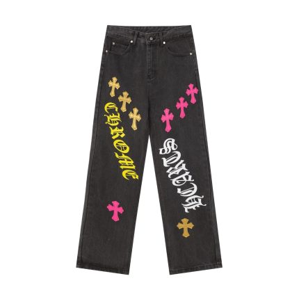 Chrome Hearts Multi Cross Graphic Black Straight Leg Jeans