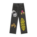 Chrome Hearts Multi Cross Graphic Black Straight Leg Jeans