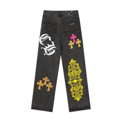 Chrome Hearts Multi Cross Graphic Black Straight Leg Jeans