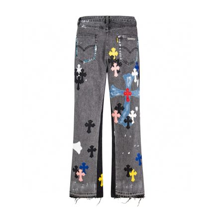 Chrome Hearts Multi Cross Patchwork Distressed Jeans