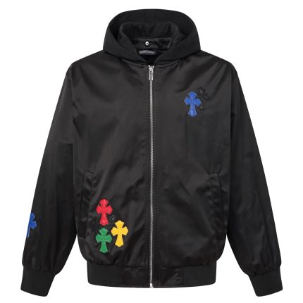 Chrome Hearts Multicolor Cross Patch Hooded Bomber Jacket