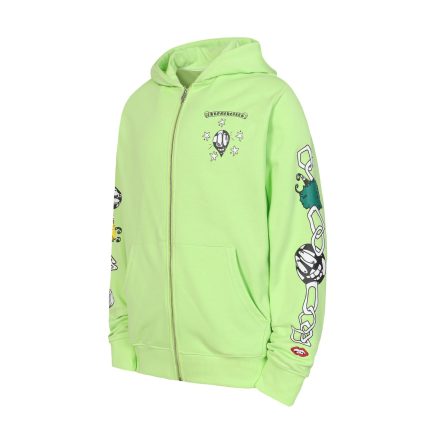 Chrome Hearts Neon Green Chain Graphic Zip-Up Hoodie