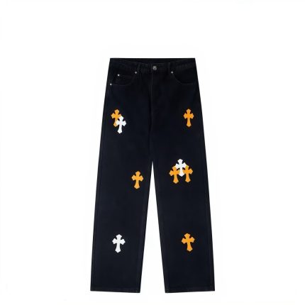 Chrome Hearts Orange Cross Patch Black Jeans