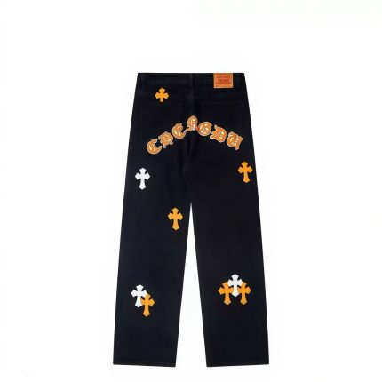 Chrome Hearts Orange Cross Patch Black Jeans