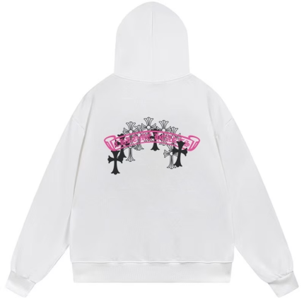 Chrome Hearts Pink Cemetery Cross Hoodie White