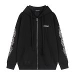 Chrome Hearts Pink Cross Leather Patch Zip Hoodie Black