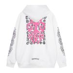 Chrome Hearts Pink Cross Leather Patch Zip Hoodie White
