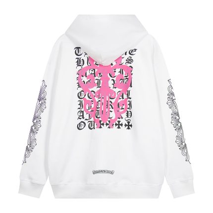 Chrome Hearts Pink Cross Leather Patch Zip Hoodie White