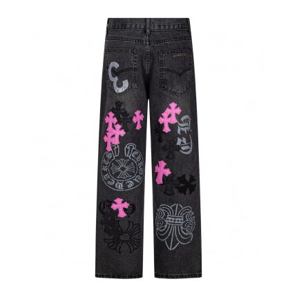 Chrome Hearts Pink Cross Patch Jeans
