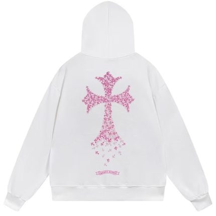 Chrome Hearts Pink Cross White Hoodie