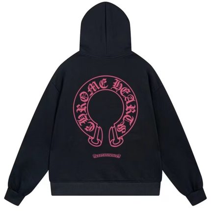Chrome Hearts Pink Horseshoe Logo Black Hoodie