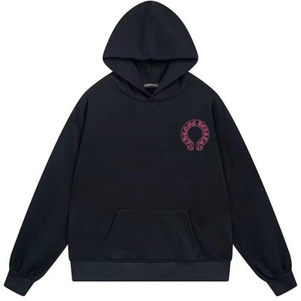 Chrome Hearts Pink Horseshoe Logo Black Hoodie