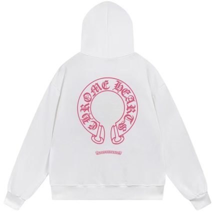 Chrome Hearts Pink Horseshoe Logo White Hoodie