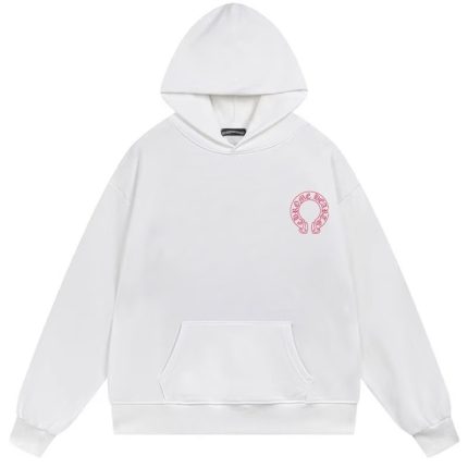 Chrome Hearts Pink Horseshoe Logo White Hoodie
