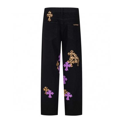 Chrome Hearts Purple Cross Leopard Print Jeans
