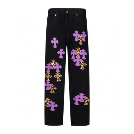 Chrome Hearts Purple Cross Leopard Print Jeans