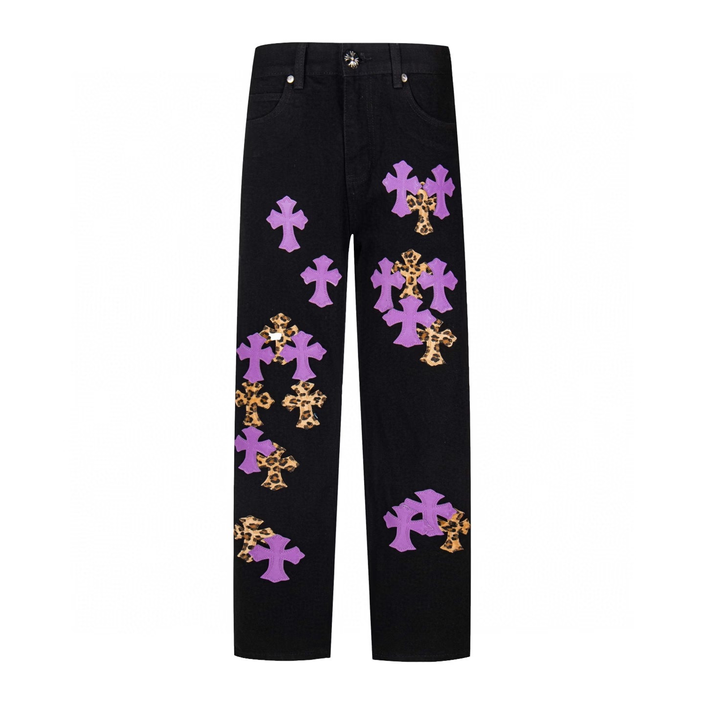 Chrome Hearts Purple Cross Leopard Print Jeans