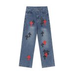 Chrome Hearts Red & Black Cross Patch Blue Jeans