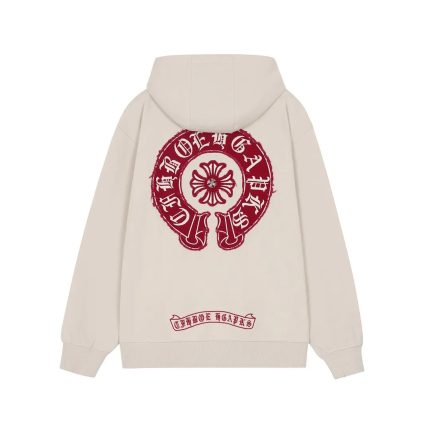 Chrome Hearts Red Distressed Horseshoe Zip-Up Hoodie