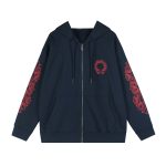 Chrome Hearts Red Horseshoe Logo Zip Hoodie Navy
