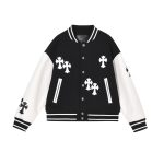 Chrome Hearts Varsity Jacket BlackWhite Leather Sleeves