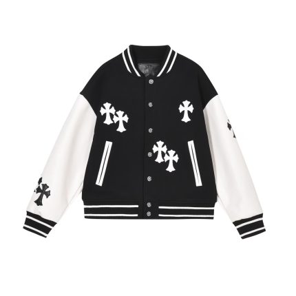 Chrome Hearts Varsity Jacket BlackWhite Leather Sleeves