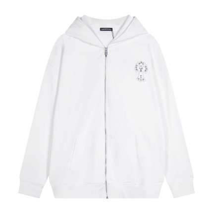 Chrome Hearts White Crystal Cross Zip Hoodie