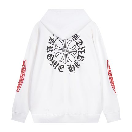 Chrome Hearts White Gothic Horseshoe Cross Hoodie
