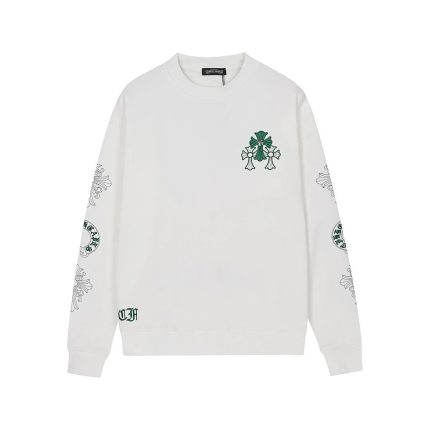 Chrome Hearts White Green Cross Floral Crewneck Sweatshirt