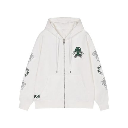 Chrome Hearts White Green Triple Cross Zip-Up Hoodie