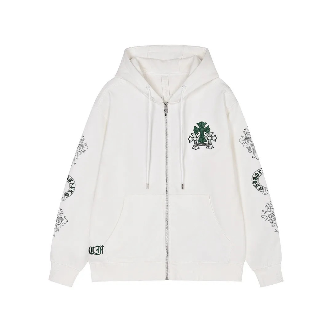 Chrome Hearts White Green Triple Cross Zip-Up Hoodie Chrome Hearts White Green Triple Cross Zip-Up Hoodie