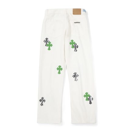 Chrome Hearts White Green Zebra Cross Patch Jeans