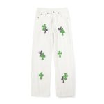 Chrome Hearts White Green Zebra Cross Patch Jeans