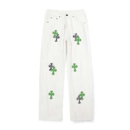 Chrome Hearts White Green Zebra Cross Patch Jeans