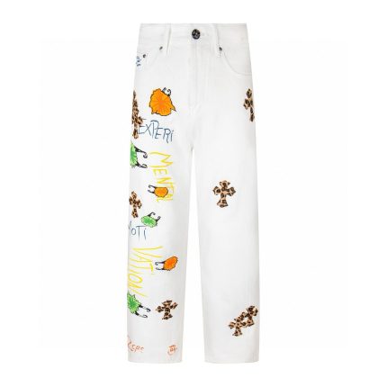 Chrome Hearts White Mental Nation Leopard Cross Jeans