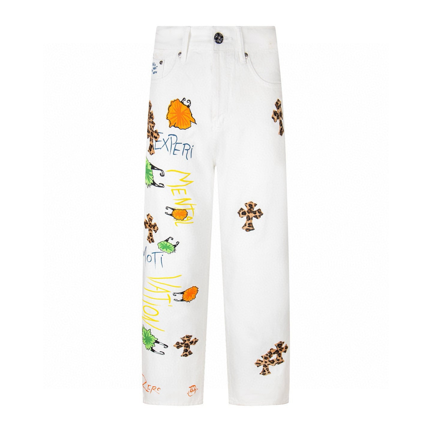 Chrome Hearts White Mental Nation Leopard Cross Jeans Chrome Hearts White Mental Nation Leopard Cross Jeans