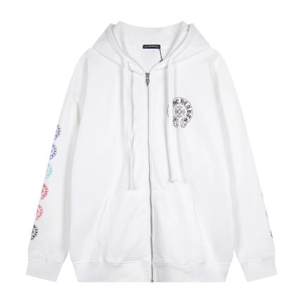 Chrome Hearts White Multi Color Horseshoe Zip Up Hoodie
