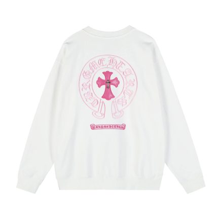 Chrome Hearts White Pink Horseshoe Cross Crewneck Sweatshirt