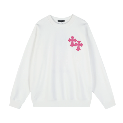 Chrome Hearts White Pink Horseshoe Cross Crewneck Sweatshirt