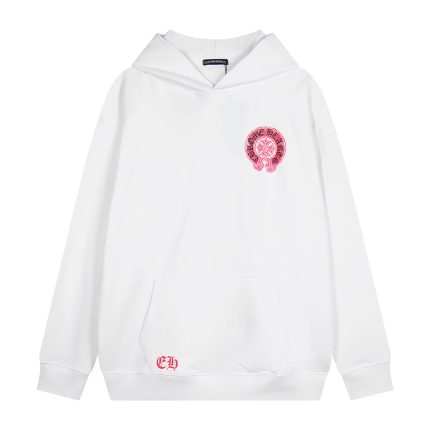 Chrome Hearts White Pink Horseshoe Logo Hoodie