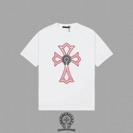 Chrome Hearts White Red Outline Cross T-Shirt