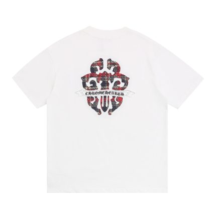 Chrome Hearts White Red Plaid Cross Graphic T-Shirt