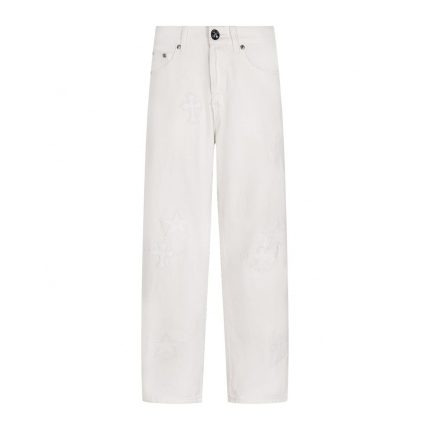 Chrome Hearts White Tonal Cross Star Patch Jeans